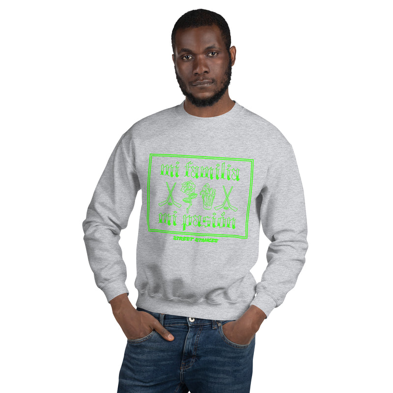 MI FAMILIA MI PASION MEN'S HOCKEY DRIP GRAPHIC PRINT CREWNECK SWEATSHIRT