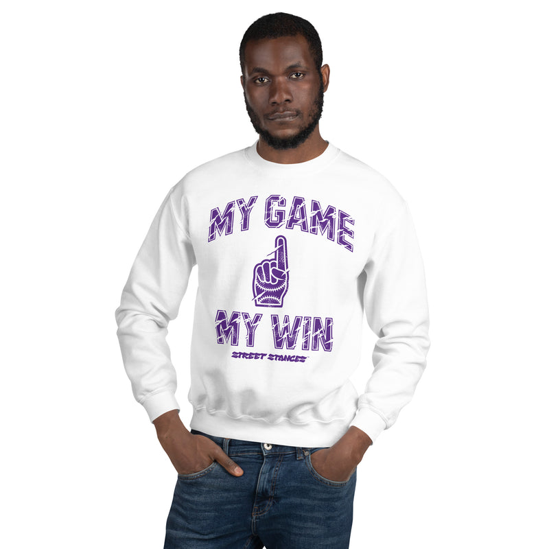 MY GAME, MY WIN MEN'S BASEBALL DRIP GRAPHIC PRINT CREWNECK SWEATSHIRT