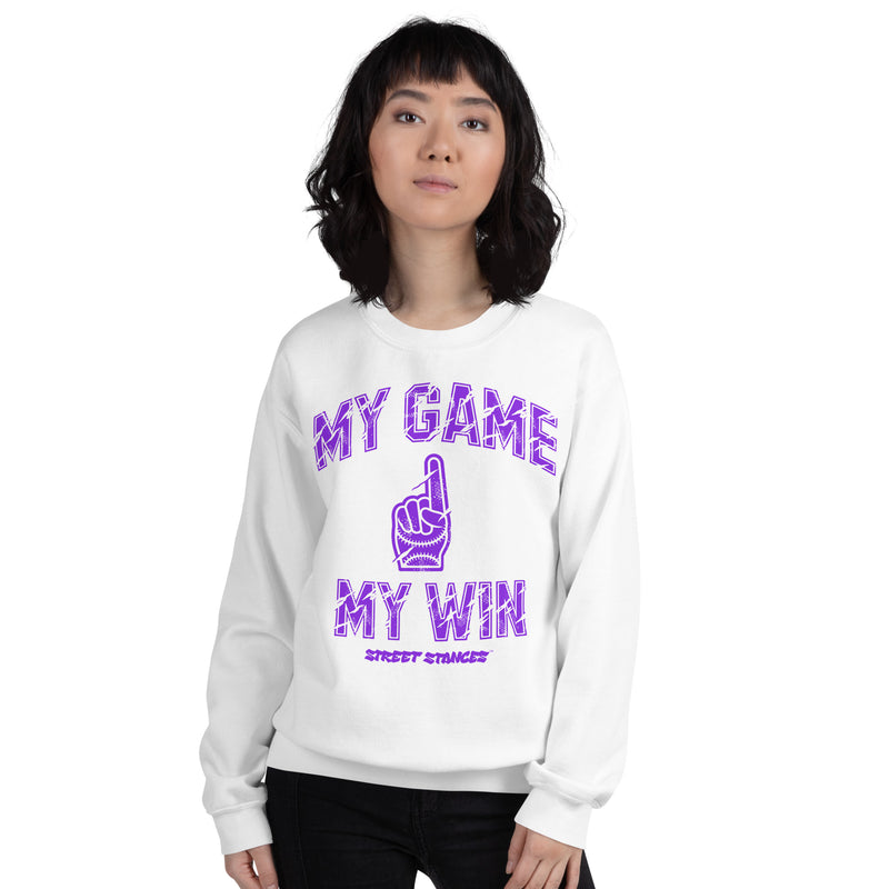 MY GAME, MY WIN WOMEN'S BASEBALL DRIP GRAPHIC PRINT CREWNECK SWEATSHIRT