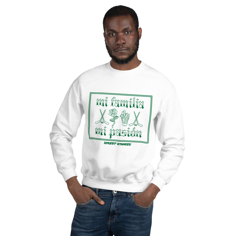 MI FAMILIA MI PASION MEN'S HOCKEY DRIP GRAPHIC PRINT CREWNECK SWEATSHIRT