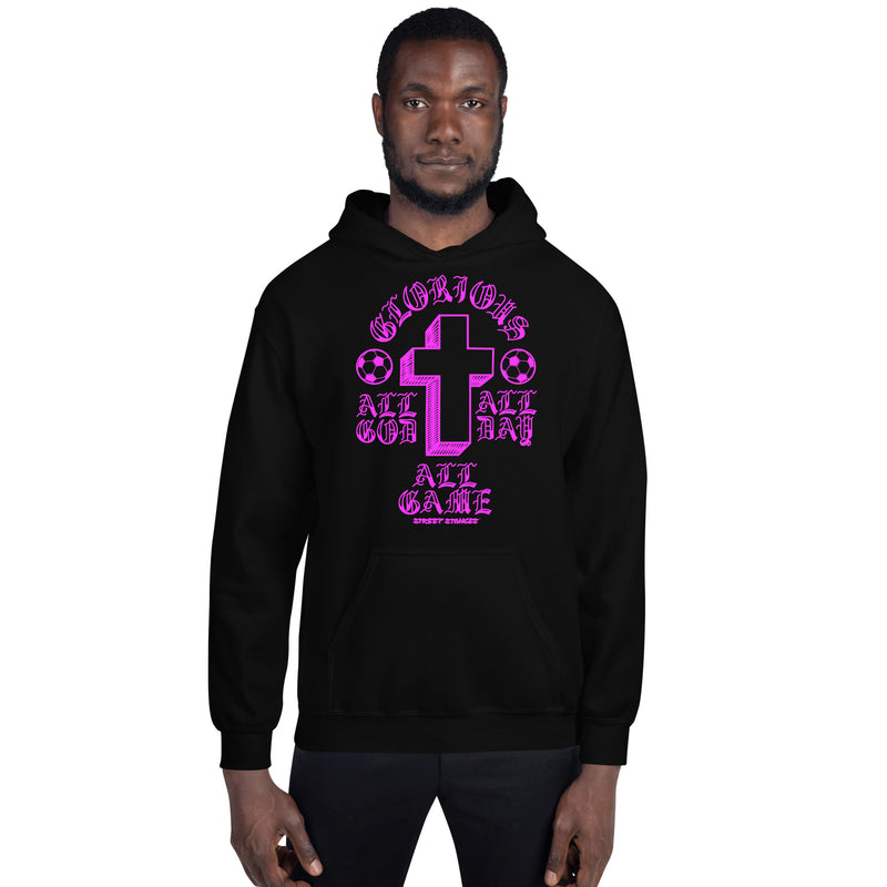 ALL GOD ALL DAY ALL GAME MEN'S SOCCER DRIP GRAPHIC PRINT HOODIE SWEATSHIRT