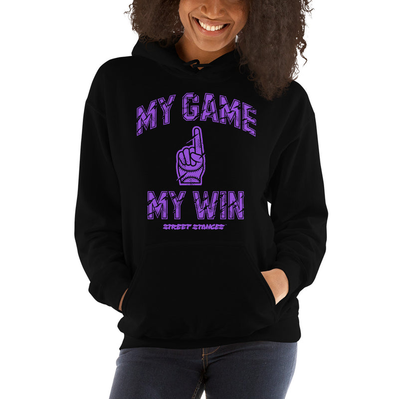 MY GAME, MY WIN WOMEN'S BASEBALL DRIP GRAPHIC PRINT HOODIE SWEATSHIRT