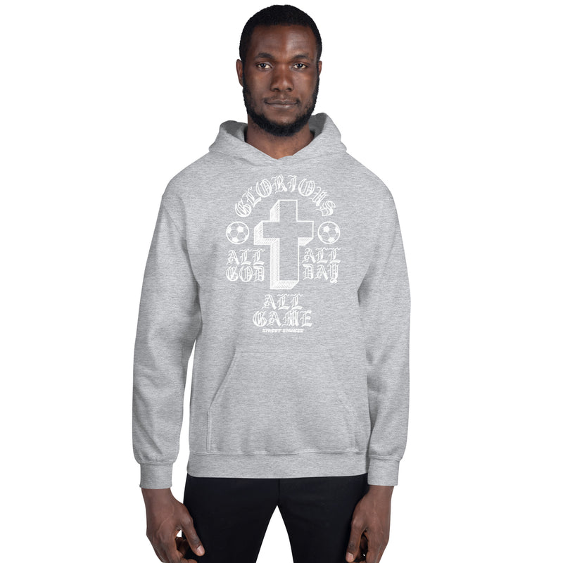 ALL GOD ALL DAY ALL GAME MEN'S SOCCER DRIP GRAPHIC PRINT HOODIE SWEATSHIRT