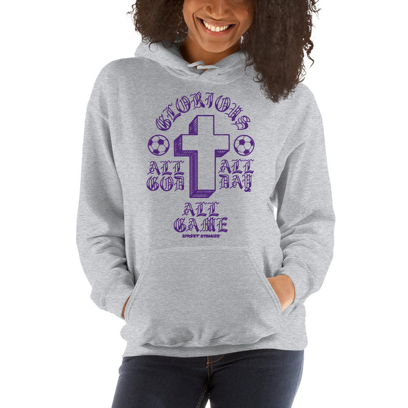 ALL GOD ALL DAY ALL GAME WOMEN'S SOCCER DRIP GRAPHIC PRINT HOODIE SWEATSHIRT