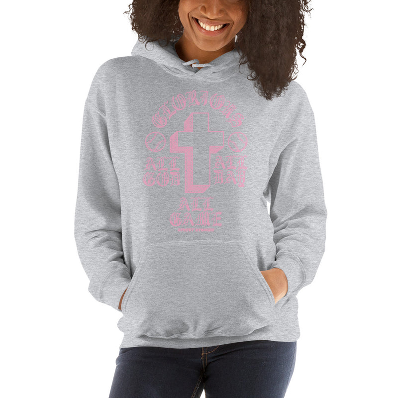 ALL GOD ALL DAY ALL GAME WOMEN'S BASEBALL DRIP GRAPHIC PRINT HOODIE SWEATSHIRT