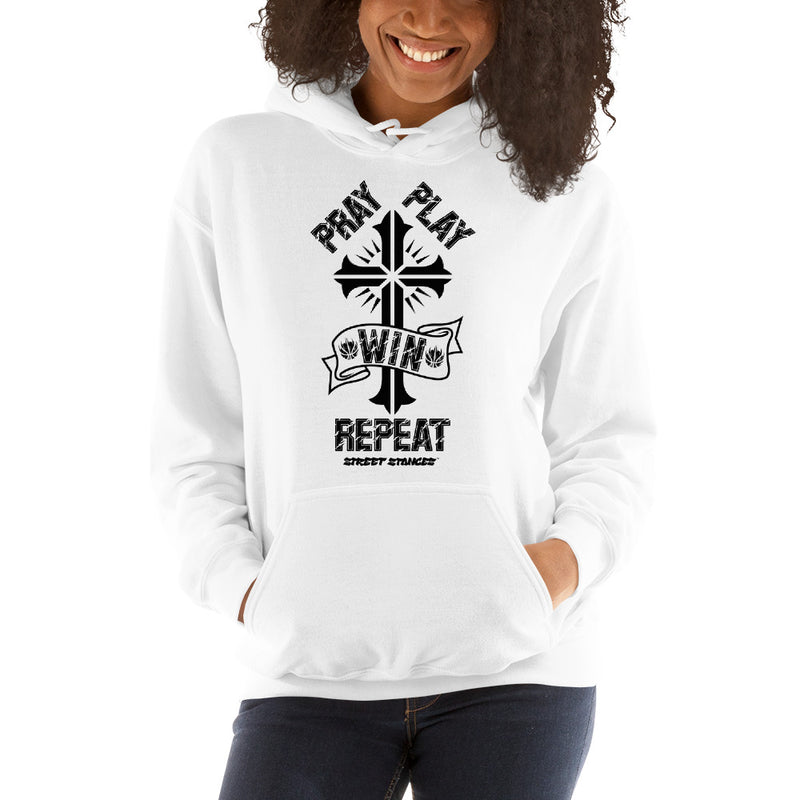 PRAY PLAY WIN REPEAT WOMEN'S BASKETBALL DRIP GRAPHIC PRINT HOODIE SWEATSHIRT