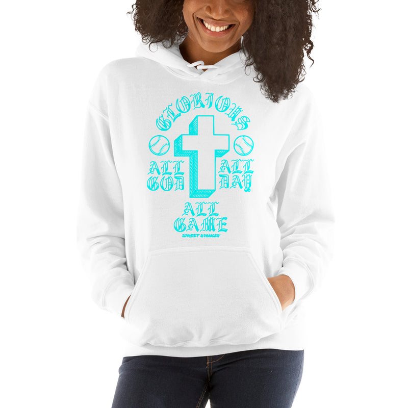 ALL GOD ALL DAY ALL GAME WOMEN'S BASEBALL DRIP GRAPHIC PRINT HOODIE SWEATSHIRT