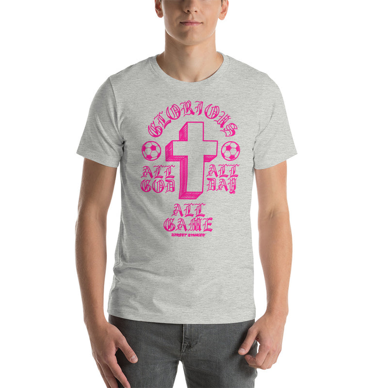 ALL GOD ALL DAY ALL GAME MEN'S SOCCER DRIP GRAPHIC PRINT T-SHIRT