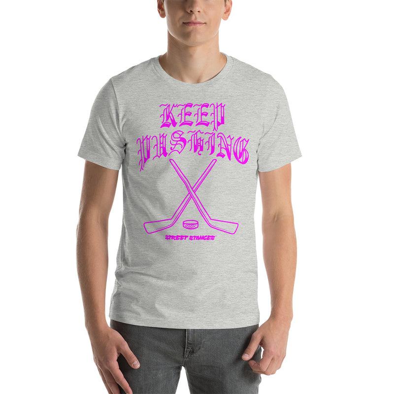 KEEP PUSHING MEN'S HOCKEY DRIP GRAPHIC PRINT T-SHIRT