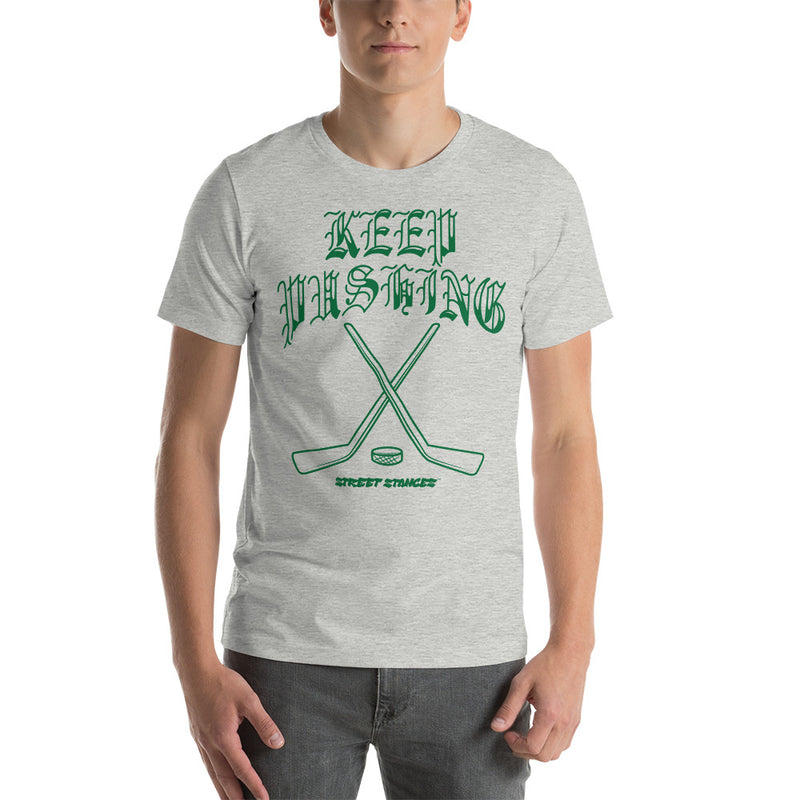 KEEP PUSHING MEN'S HOCKEY DRIP GRAPHIC PRINT T-SHIRT