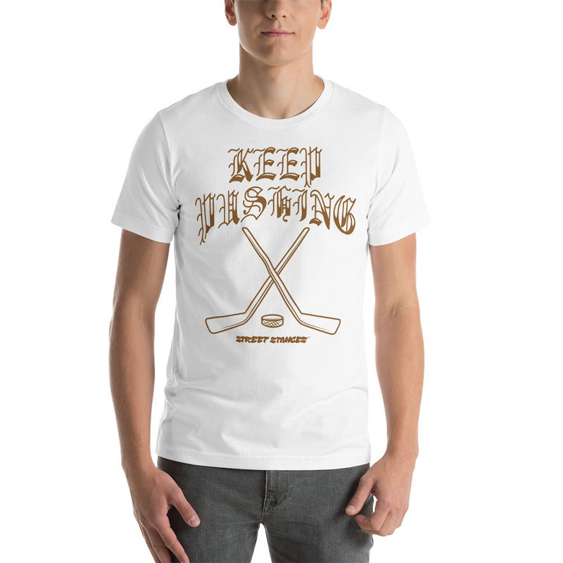 KEEP PUSHING MEN'S HOCKEY DRIP GRAPHIC PRINT T-SHIRT