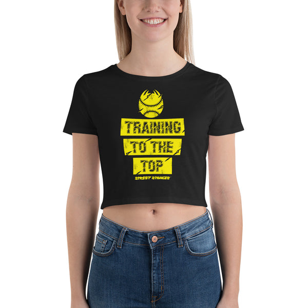 TRAINING TO THE TOP WOMEN'S BASEBALL DRIP GRAPHIC PRINT CROP T- SHIRT