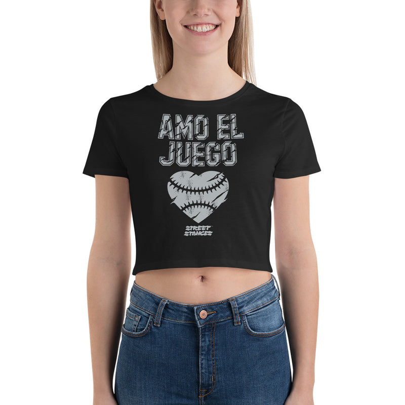 AMO EL JUEGO WOMEN'S BASEBALL DRIP GRAPHIC PRINT CROP T-SHIRT