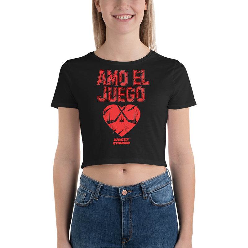 AMO EL JUEGO WOMEN'S HOCKEY DRIP GRAPHIC PRINT CROP T-SHIRT