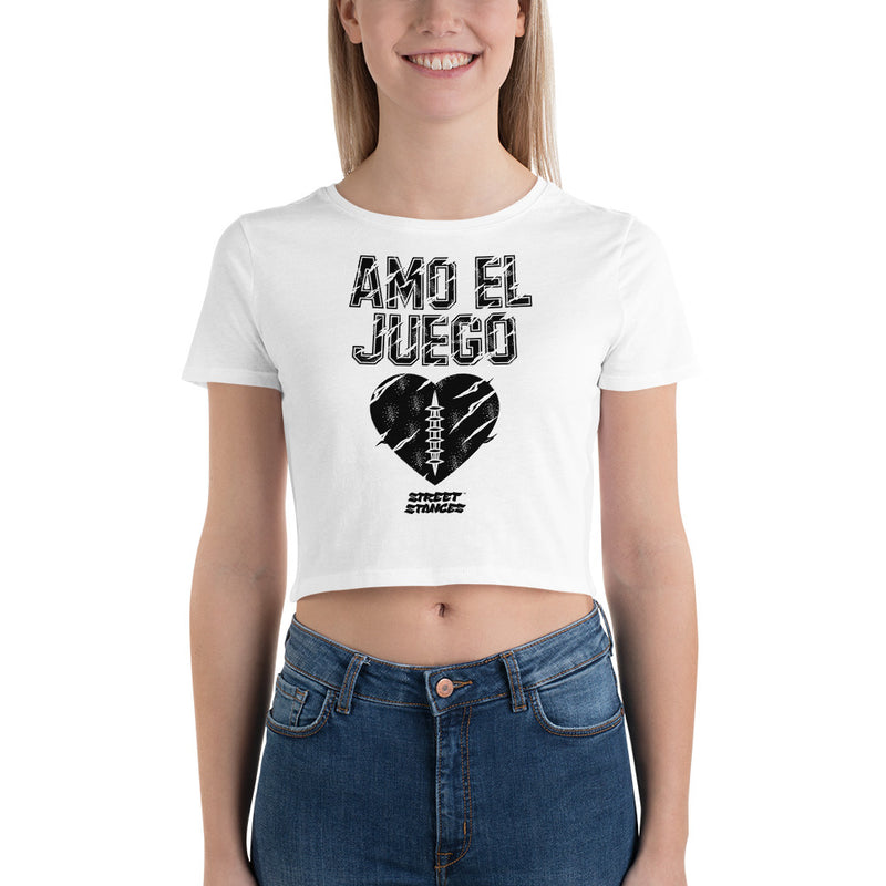 AMO EL JUEGO WOMEN'S FOOTBALL DRIP GRAPHIC PRINT CROP T-SHIRT