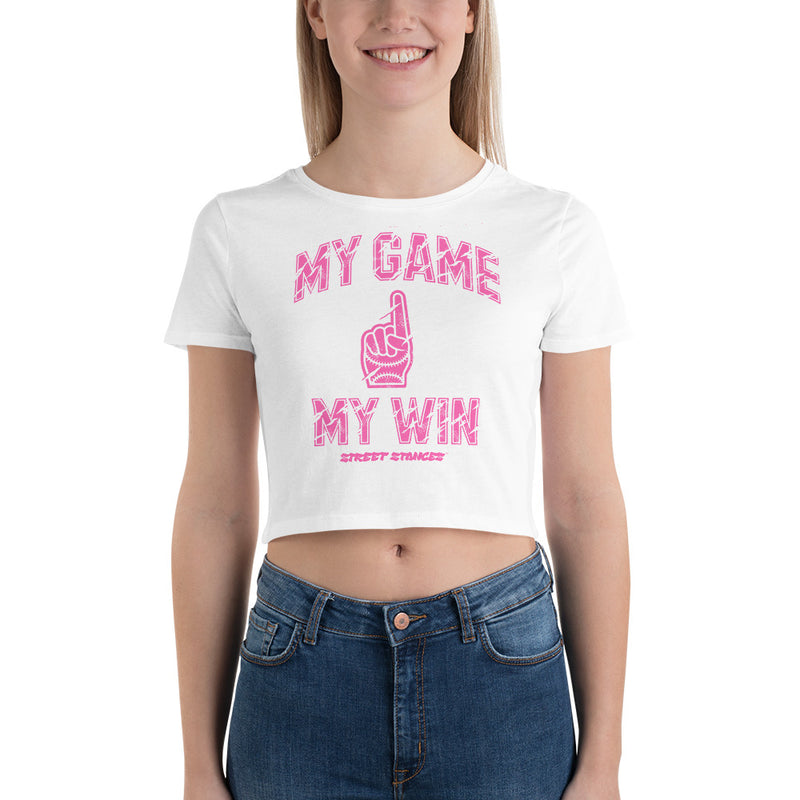 MY GAME, MY WIN WOMEN'S BASEBALL DRIP GRAPHIC PRINT CROP T- SHIRT