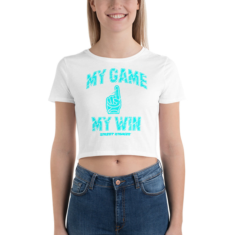 MY GAME, MY WIN WOMEN'S BASEBALL DRIP GRAPHIC PRINT CROP T- SHIRT
