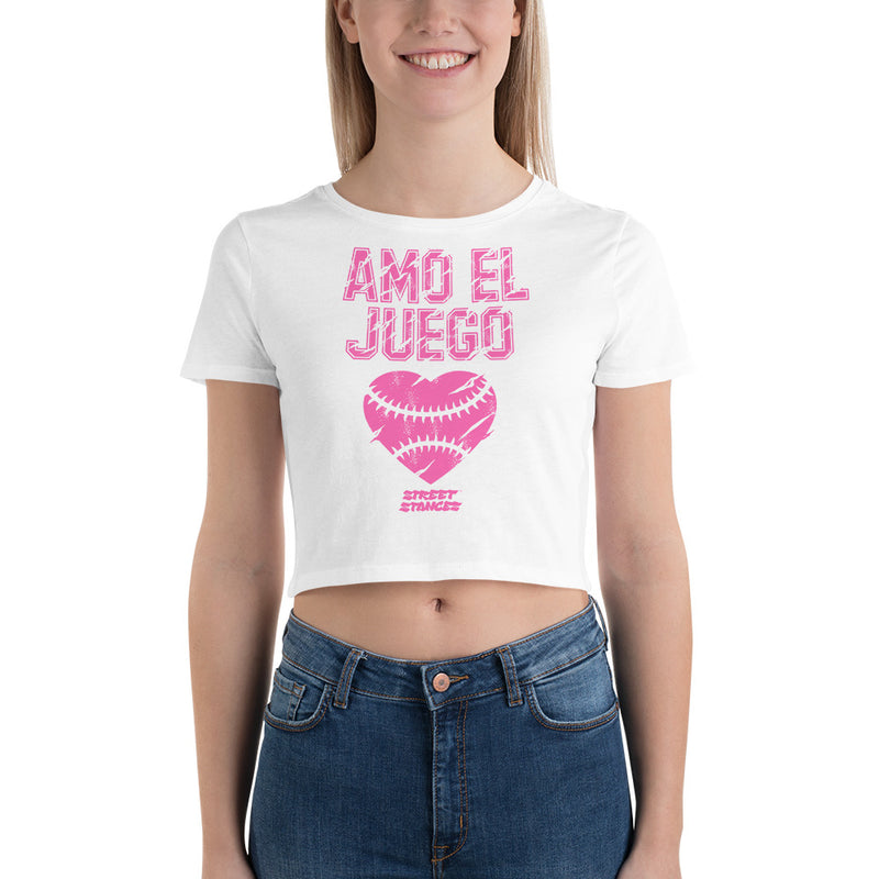 AMO EL JUEGO WOMEN'S BASEBALL DRIP GRAPHIC PRINT CROP T-SHIRT