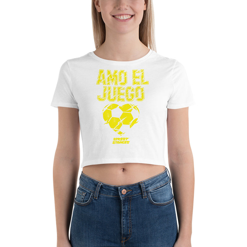 AMO EL JUEGO WOMEN'S SOCCER DRIP GRAPHIC PRINT CROP T-SHIRT