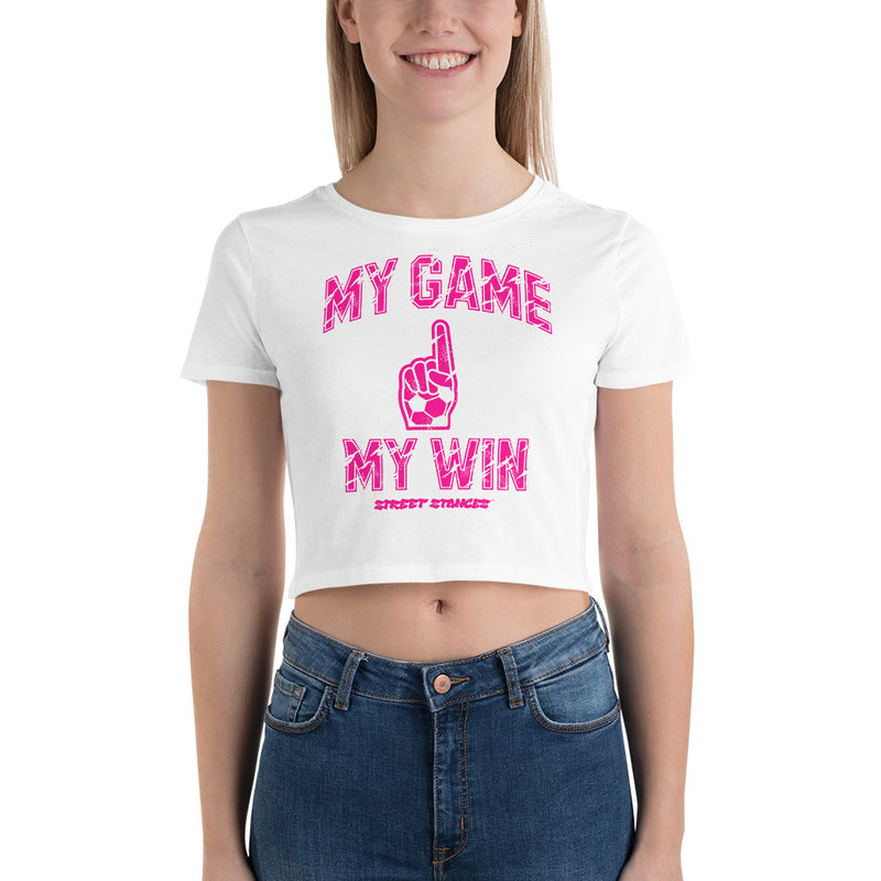 MY GAME, MY WIN WOMEN'S SOCCER DRIP GRAPHIC PRINT CROP T- SHIRT