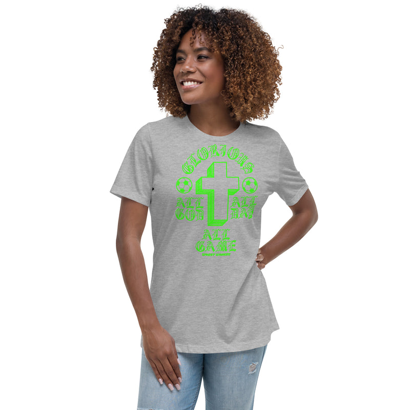 All GOD ALL DAY ALL GAME WOMEN'S SOCCER DRIP GRAPHIC PRINT T-SHIRT