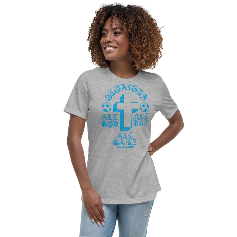All GOD ALL DAY ALL GAME WOMEN'S SOCCER DRIP GRAPHIC PRINT T-SHIRT
