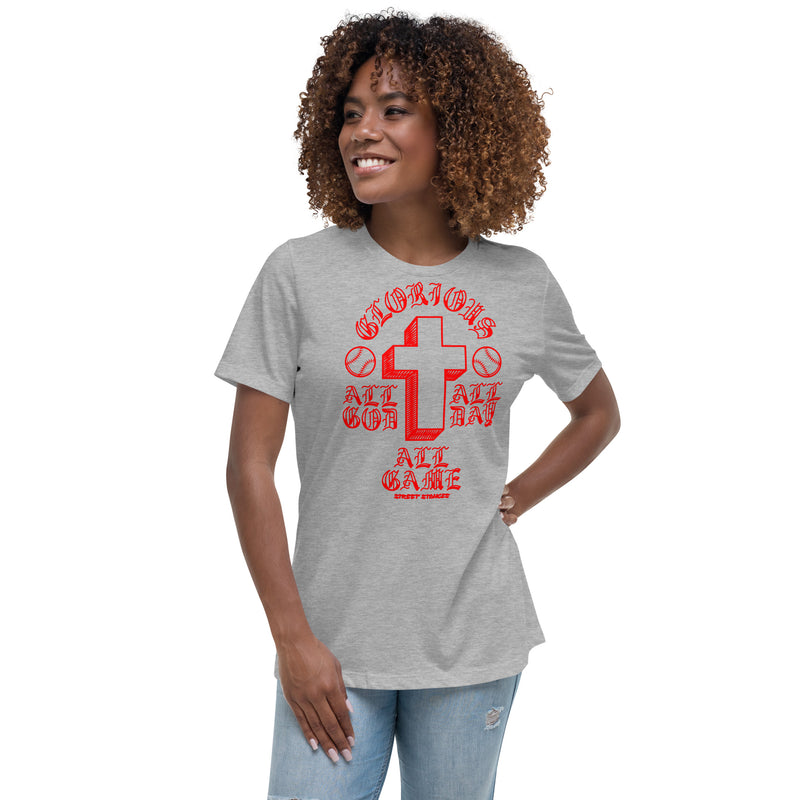ALL GOD ALL DAY ALL GAME WOMEN'S BASEBALL DRIP GRAPHIC PRINT T-SHIRT