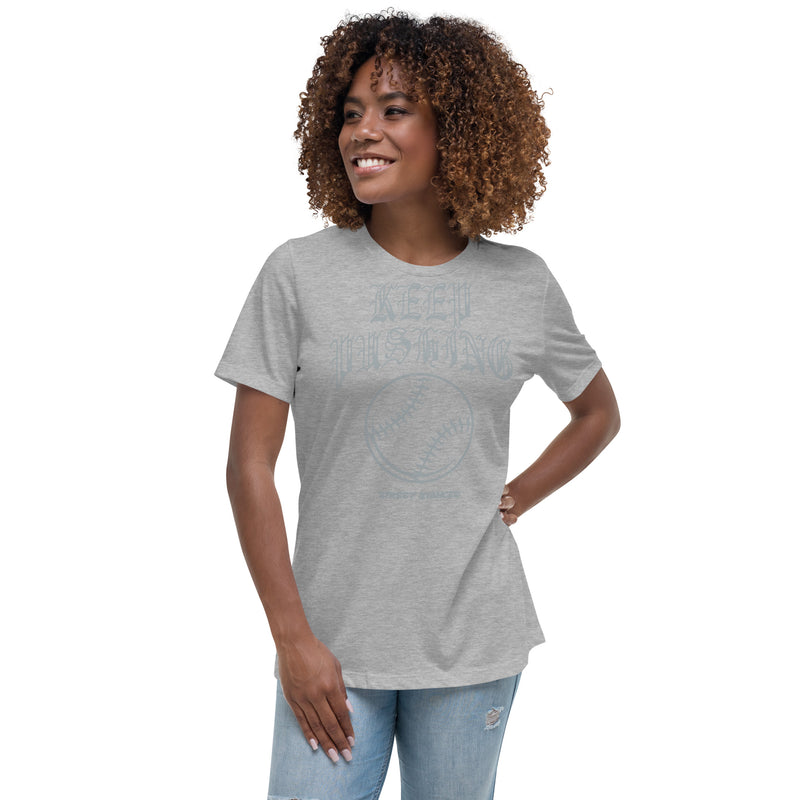 KEEP PUSHING WOMEN'S BASEBALL DRIP GRAPHIC PRINT T-SHIRT