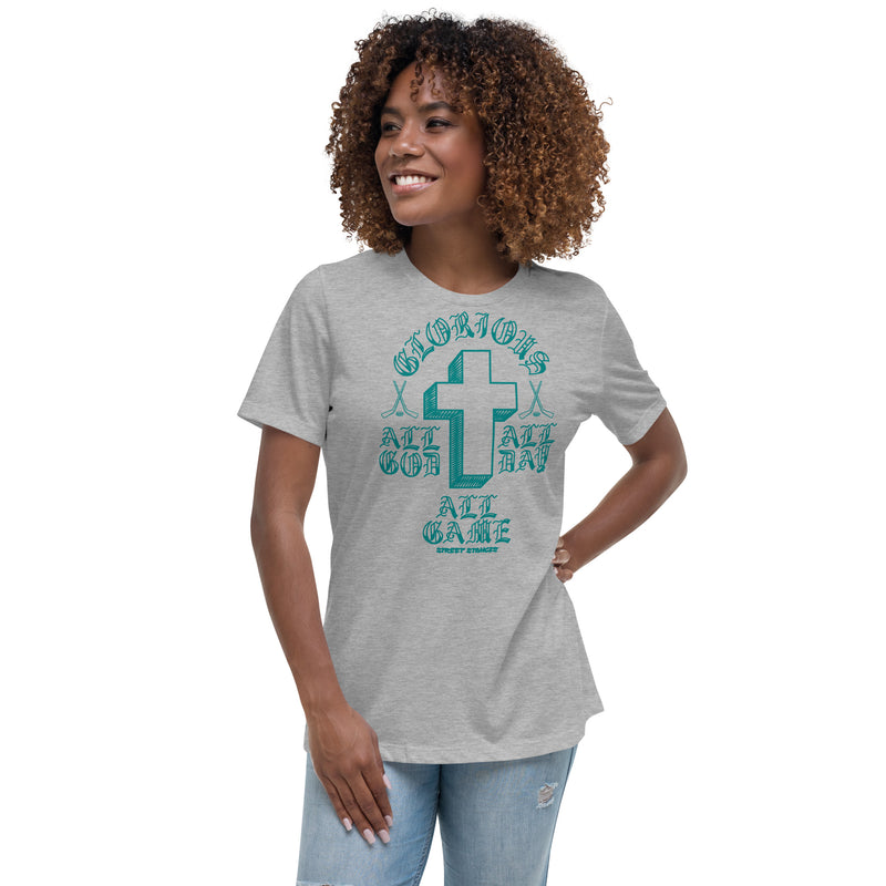 ALL GOD ALL DAY ALL GAME WOMEN'S HOCKEY DRIP GRAPHIC PRINT T-SHIRT