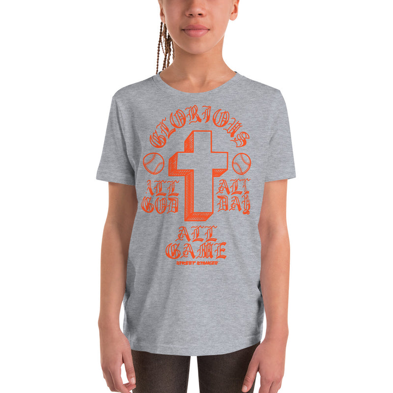 ALL GOD ALL DAY ALL GAME YOUTH BASEBALL DRIP GRAPHIC PRINT T-SHIRT