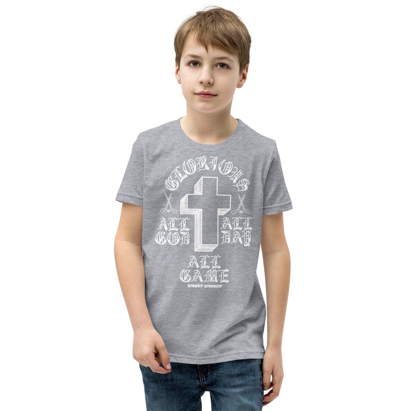 ALL GOD ALL DAY ALL GAME YOUTH HOCKEY DRIP GRAPHIC PRINT T-SHIRT