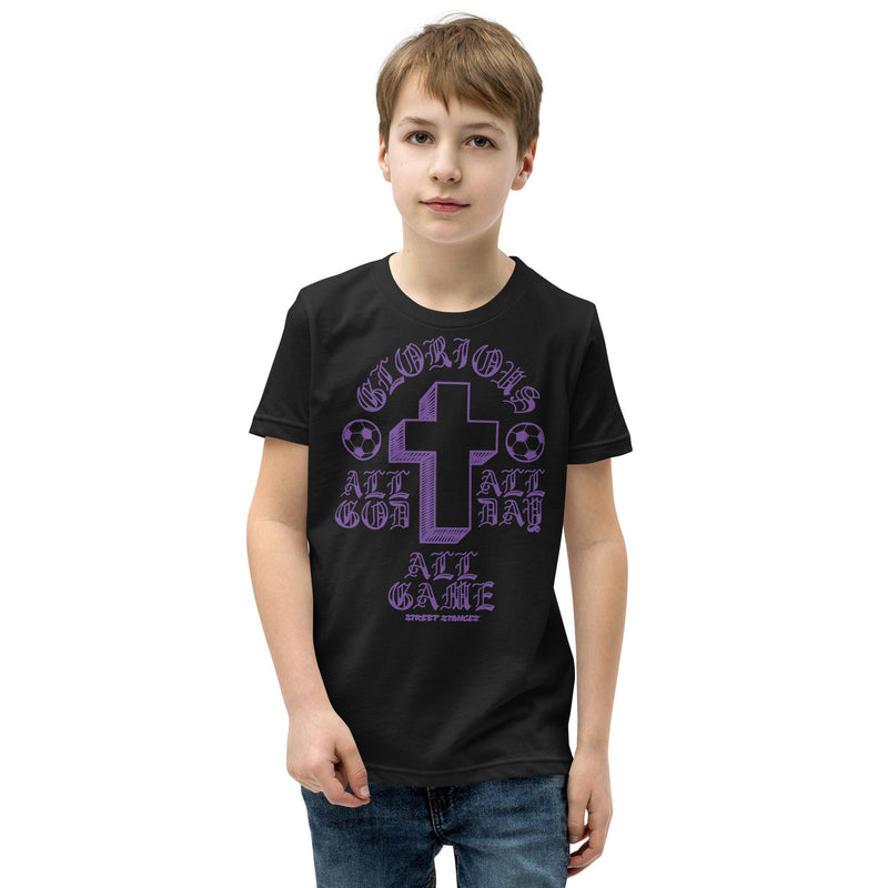 ALL GOD ALL DAY ALL GAME YOUTH SOCCER DRIP GRAPHIC PRINT T-SHIRT